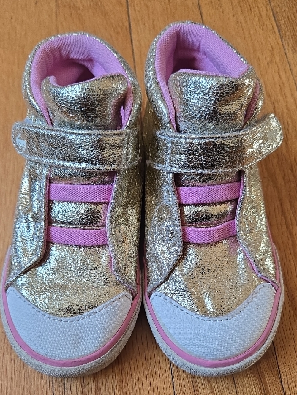 See Kai Run Girls Metallic Silver High-Top Sneakers with Pink Accents